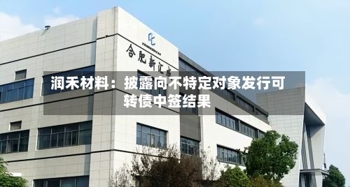 润禾材料:披露向不特定对象发行可转债中签结果-第1张图片