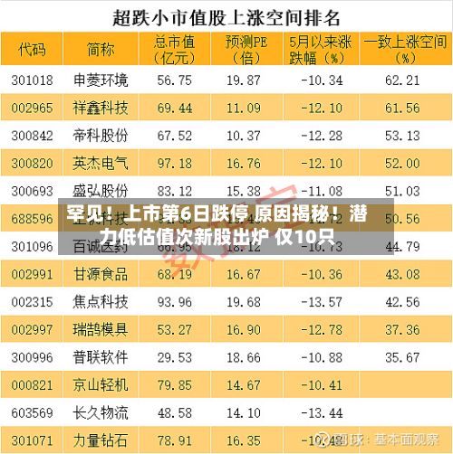 罕见！上市第6日跌停 原因揭秘！潜力低估值次新股出炉 仅10只-第1张图片
